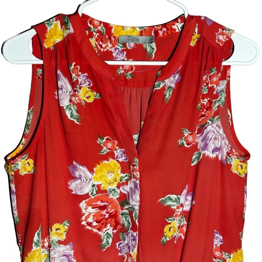 DALIA Women’s Floral Romper Dress Shorts Sleeveless V-Neck Coral Orange Size 2